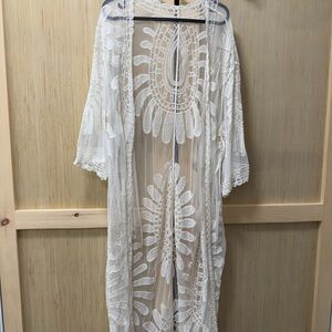 White Sheer Lace Kimono